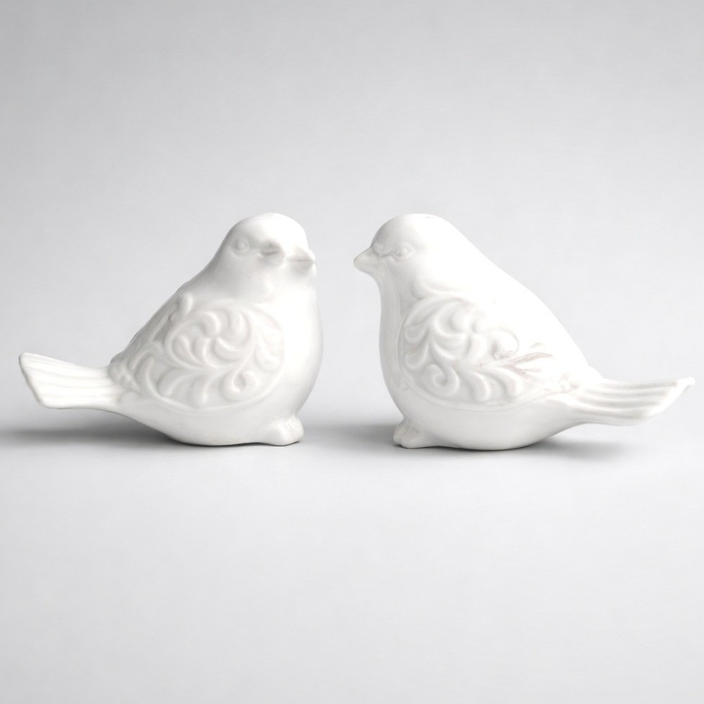 Pier 1 Bird Salt and Pepper Shakers OS White Excellent Ceramic Embossed